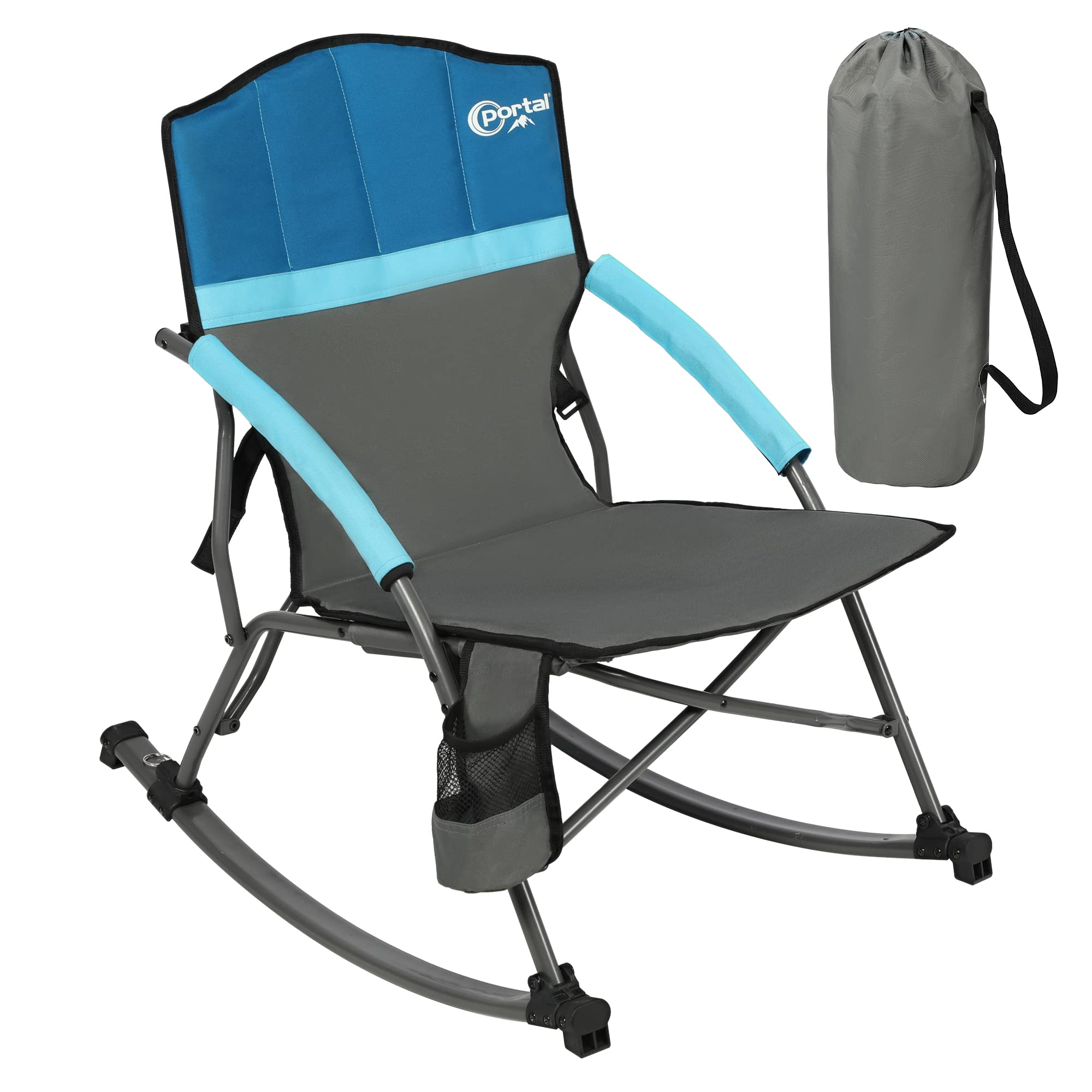 PORTAL Rocking Camping Chair Folding Portable Rocker Outdoor with Cup Holder for Patio, Lawn, Camp, RV, Support 300 lbs Grey Blue-lower